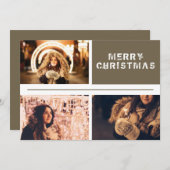 Modern 3 Photo Collage Merry Kerstry Feestdagenkaart (Voorkant / Achterkant)