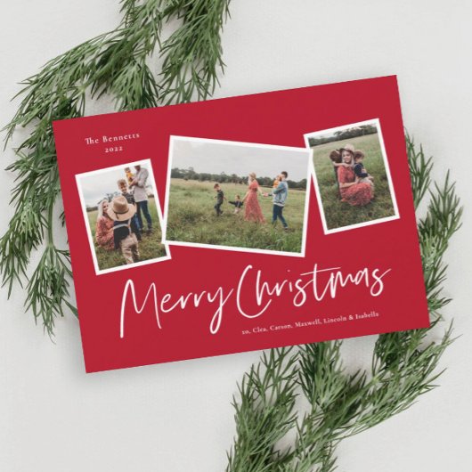Modern 3 Photo Collage Merry Kerstry Feestdagenkaart