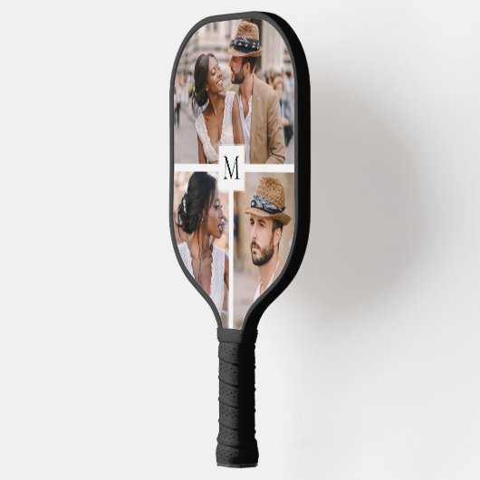 Modern 3 Photo Collage Monogram Pickleball Paddle (Links)