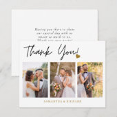 Modern 3 Photo Collage Wedding Bedankkaart (Voorkant / Achterkant)
