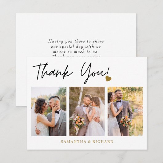 Modern 3 Photo Collage Wedding Bedankkaart (Voorkant / Achterkant)