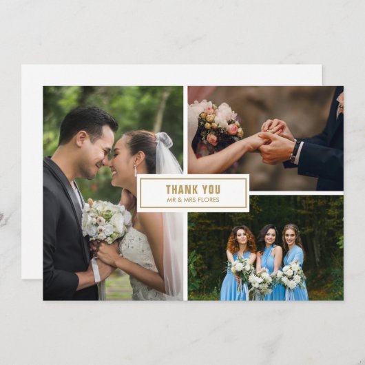 Modern 3 Photo Collage Wedding Bedankkaart (Voorkant / Achterkant)