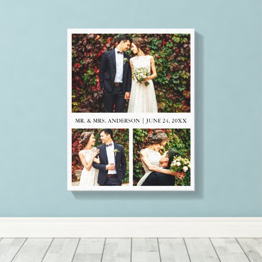 Modern 3 Photo Collage Wedding Canvas Afdruk (Insitu (Houten vloer))