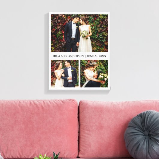 Modern 3 Photo Collage Wedding Canvas Afdruk (Insitu (Woonkamer))