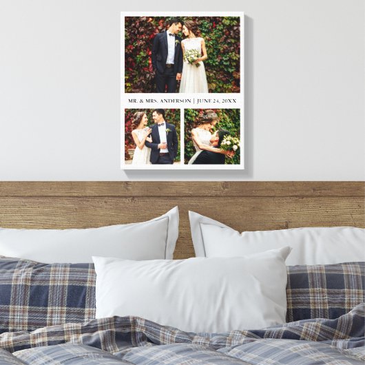 Modern 3 Photo Collage Wedding Canvas Afdruk (Insitu (Slaapkamer))