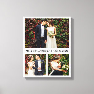 Modern 3 Photo Collage Wedding Canvas Afdruk
