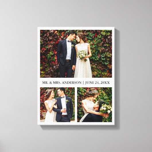 Modern 3 Photo Collage Wedding Canvas Afdruk (Voorkant)