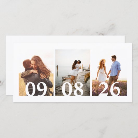 Modern 3 Photo Collage Wedding Save The Date (Voorkant / Achterkant)