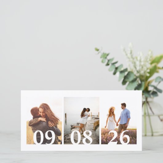 Modern 3 Photo Collage Wedding Save The Date (Staand voorkant)