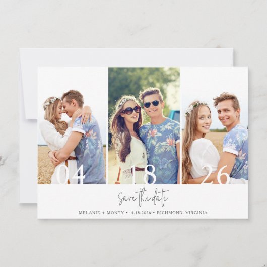 Modern 3 Photo Collage Wedding Save The Date (Voorkant)
