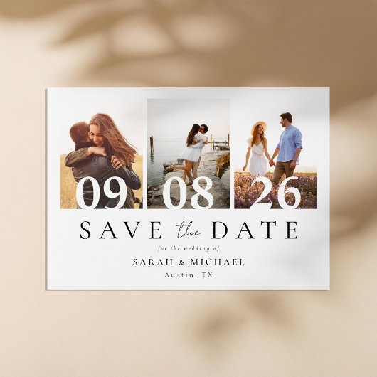 Modern 3 Photo Collage Wedding Save The Date