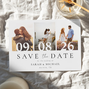 Modern 3 Photo Collage Wedding Save The Date