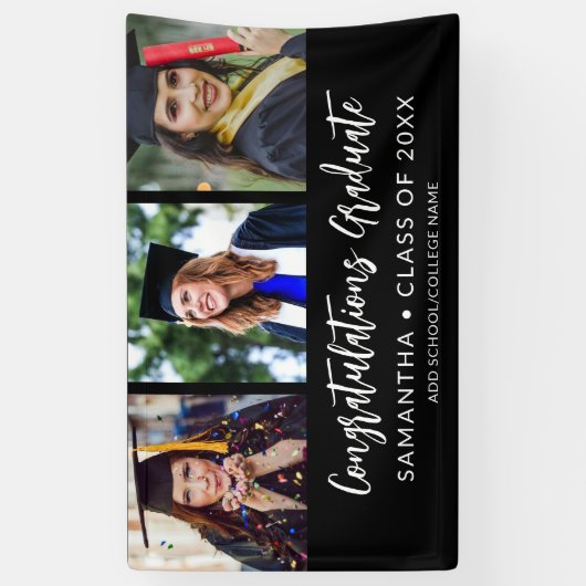 Modern 3 Photo Congratulations Black Graduation Spandoek (Verticaal)