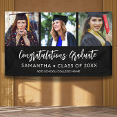 Modern 3 Photo Congratulations Black Graduation Spandoek