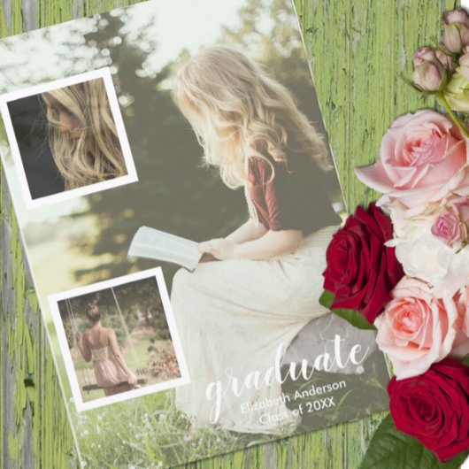 Modern 3 Photo Graduation Announcement Kaart