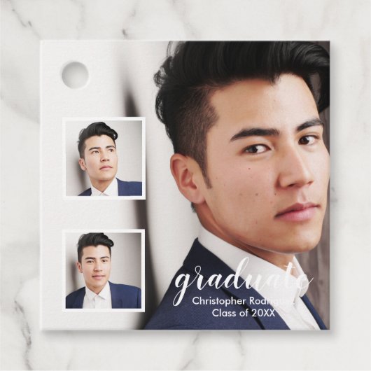 Modern 3 Photo Graduation Bedankjes Labels (Voorkant)