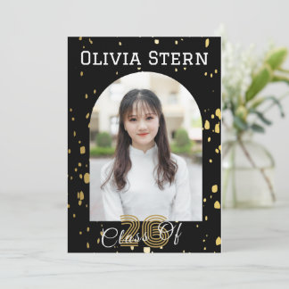 Modern 3 Photo Graduation Invitation| Black & Gold Kaart