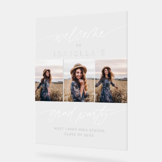 Modern 3 Photo Graduation Party  Welcome Script  Acryl Bord (Hoek)