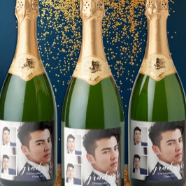Modern 3 Photo Graduation Sparkling Wijnetiket