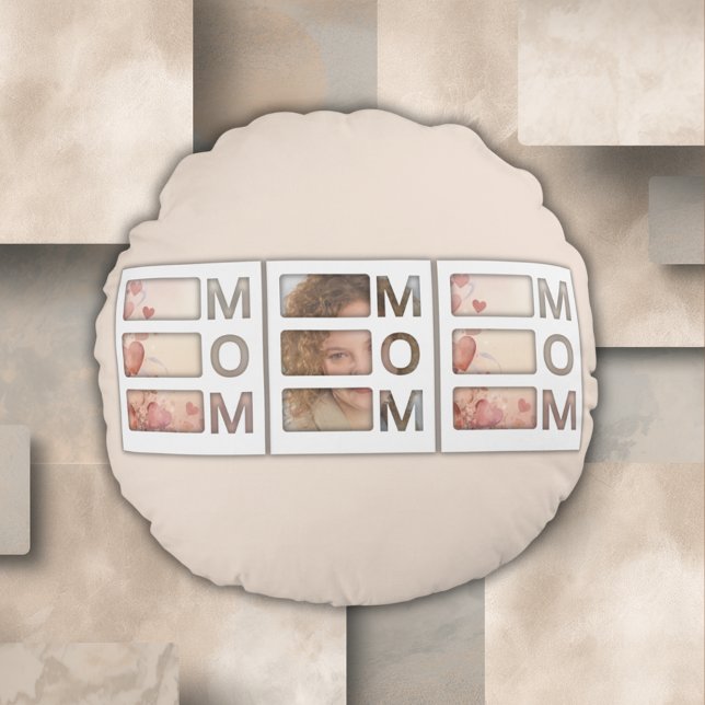 Modern 3 Photo Grid Mom Birthday Keepsake Rond Kussen (Creator heeft geüpload)