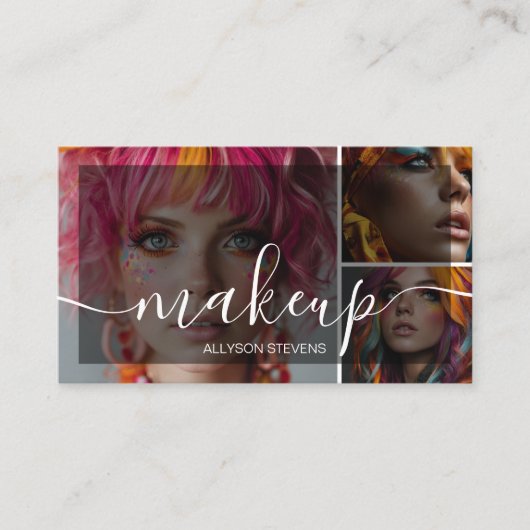 Modern 3 Photo Makeup Artist QR code Social Media Visitekaartje (Voorkant)