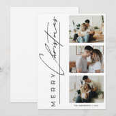 Modern 3 Photo Minimalist Merry Christmas Script Feestdagenkaart (Voorkant / Achterkant)