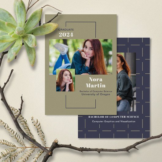 Modern 3 Photo Navy Sage Aankondiging