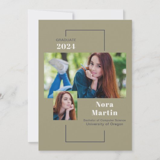 Modern 3 Photo Navy Sage Aankondiging (Voorkant)