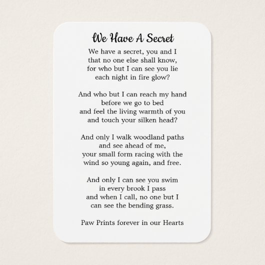 Modern 3 Photo Pet Memorial Keepomwille Prayer Kaa Visitekaartje (Achterkant)