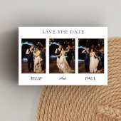 Modern 3-Photo Wedding Collage | Elegant Script Kaart