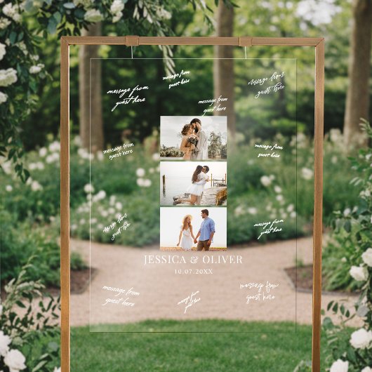 Modern 3 Photo Wedding Guest Signature Acryl Bord