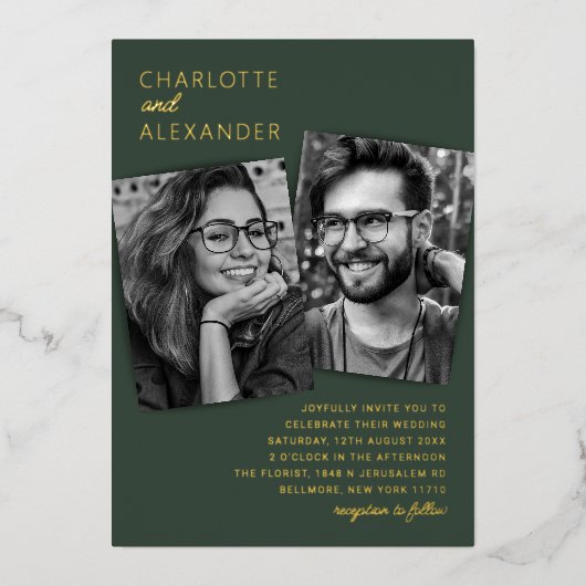 Modern 3 Photo Wedding Real Folie Uitnodiging (Voorkant)