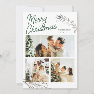 Modern 3 Photos Elegant Christmas Greeting Holiday Feestdagenkaart