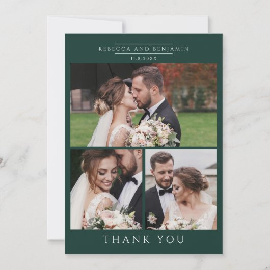 Modern 3 Photos Hand-Lettered Wedding Bedankkaart (Voorkant)