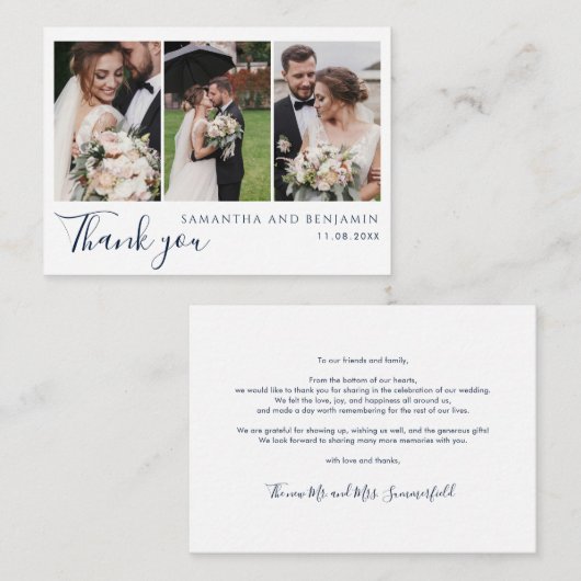 Modern 3 Photos Wedding Thank You Notitiekaartje (Voorkant / Achterkant)
