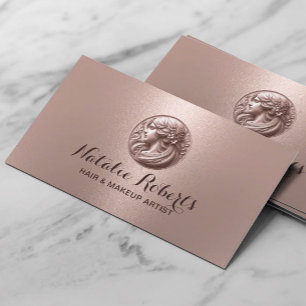 Modern 3D Beauty Salon Logo Hair Stylist Roos Gold Visitekaartje