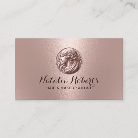 Modern 3D Beauty Salon Logo Hair Stylist Roos Gold Visitekaartje (Voorkant)