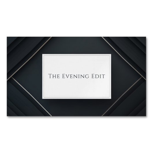 Modern 3D Black Layered Panels Silver Accent Magnetisch Visitekaartje (Voorkant)