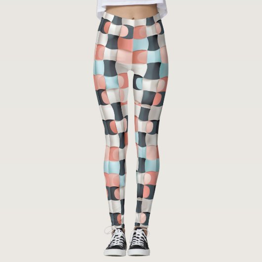 Modern 3D Curved Geometric Illusion Pattern Leggings (Voorkant)
