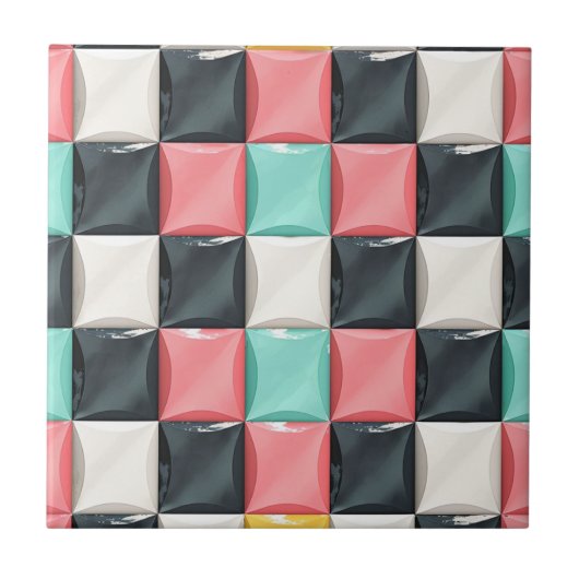 Modern 3D Curved Tile Pattern in Pastel & Charcoal Tegeltje (Voorkant)