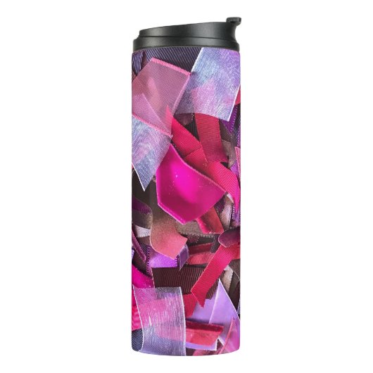 Modern 3D effect bordeaux roze paarse linten Thermosbeker (Gedraaid links)