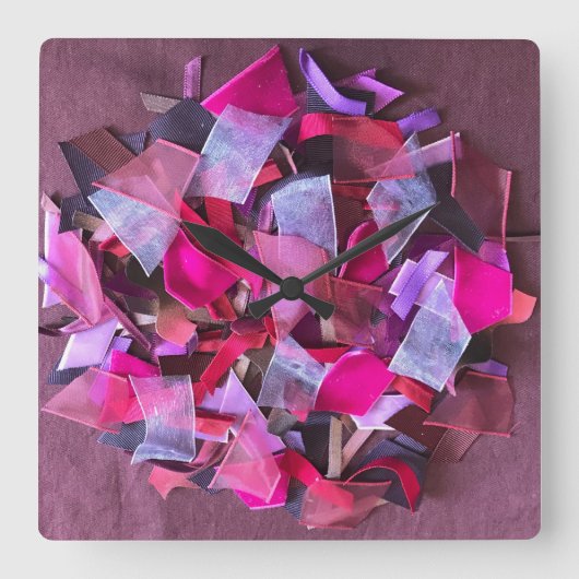 Modern 3D effect bordeaux roze paarse linten Vierkante Klok (Voorkant)