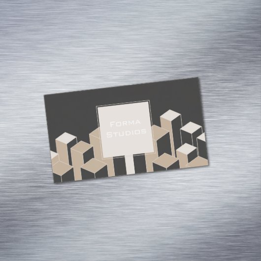 Modern 3D Geometric Columns Black Beige Architech Magnetisch Visitekaartje (Voorbeeld)