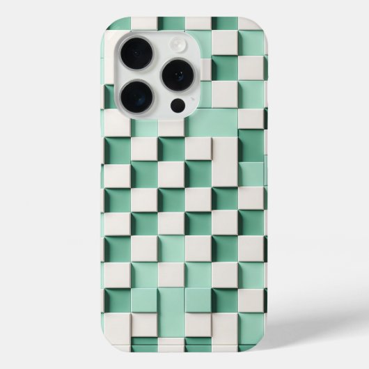 Modern 3D Geometric Cube Case - Mint Green & White (Achterkant)