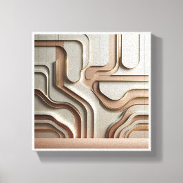 Modern 3D Geometric Paths Abstract - Luxury Cream Canvas Afdruk