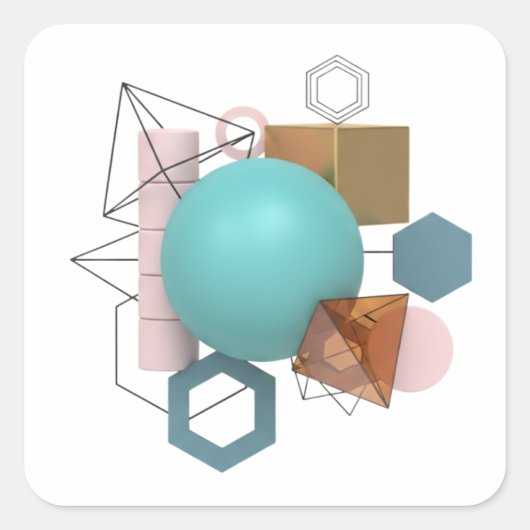 Modern 3D Geometric Shapes Design Sticker (Voorkant)