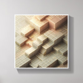 Modern 3D Isometric Geometric Blocks - Gold and Gr Canvas Afdruk