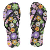 Modern 3D Kleurrijk Bloemen Patroon 03x4 Zwart BG Teenslippers (Voetbed)