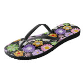 Modern 3D Kleurrijk Bloemen Patroon 03x4 Zwart BG Teenslippers (Schuin)