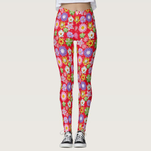Modern 3D Kleurrijk Bloemenpatroon 03x4 Rood BG Leggings